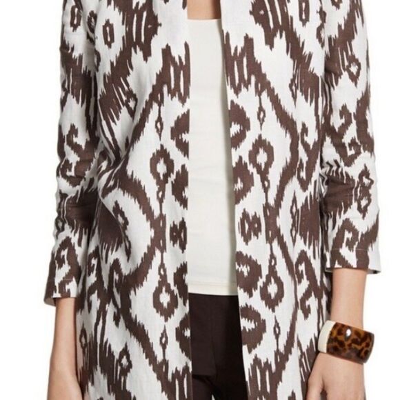 Boho Geo Jacket Blazer Chicos Size 1 3/4 Sleeves Open Chocolate Brown - Picture 1 of 11